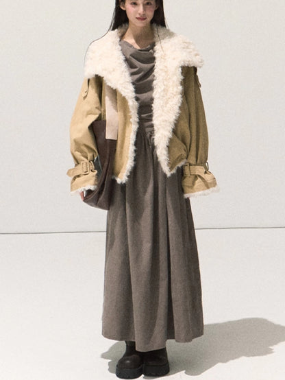 Shearling-Style Short Leather Jacket