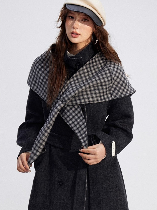 Plaid Wool-Blend Double-Faced Coat