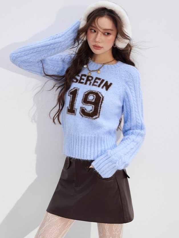 Contrast Cable Knit Wool Crewneck