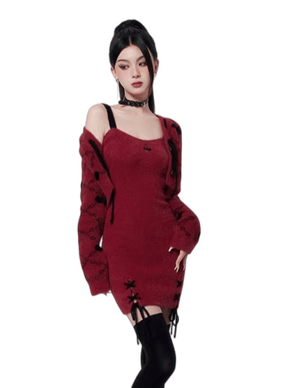 Red Knit Two-Piece Dress Set