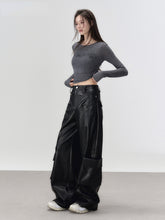 Black Rivet Straight Leather Pants - CHINASQUAD