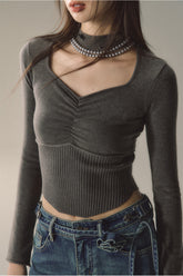 Square Neck Halter Knit Sweater - CHINASQUAD