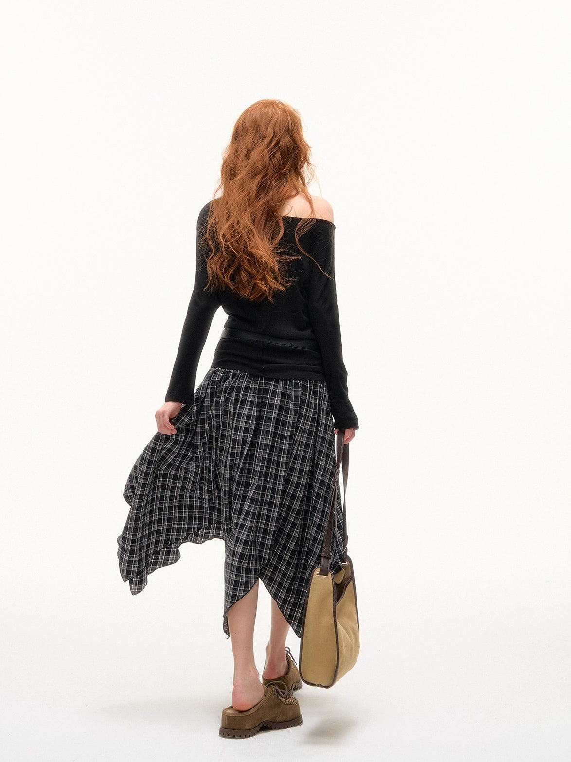 Irregular Hem Plaid Skirt