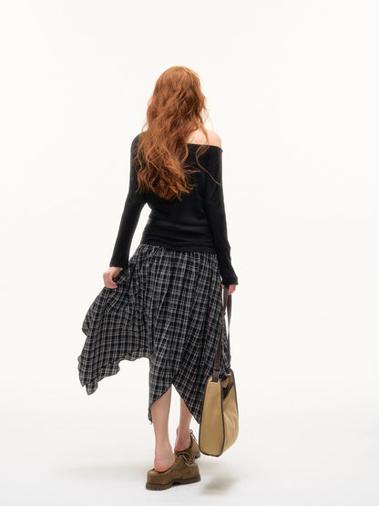 Irregular Hem Plaid Skirt