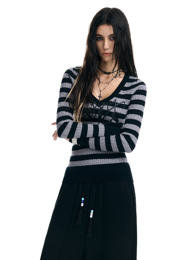 Striped Graffiti Pullover Knit Sweater