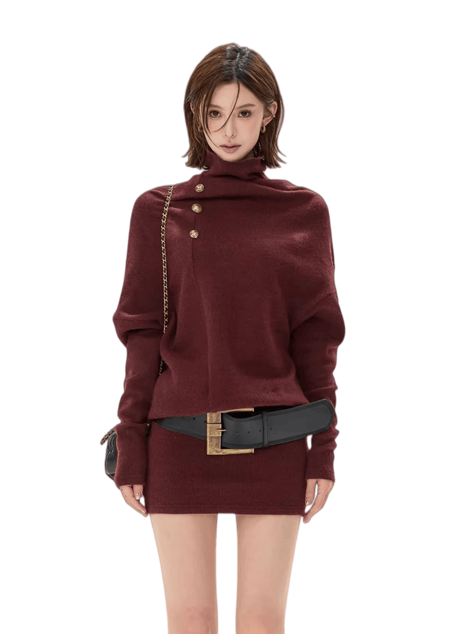 Cowl-Neck Batwing Sleeve Knit Mini Dress