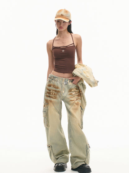 3D Shaped Low Waist Loose Jeans