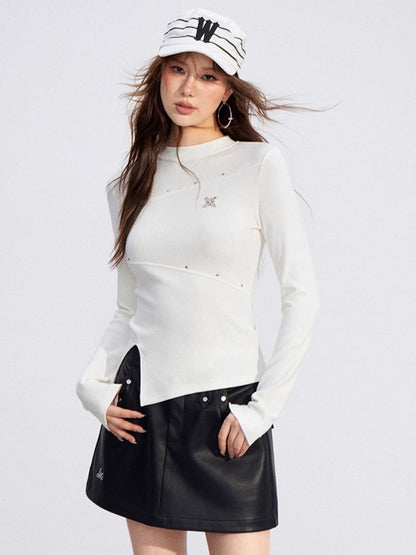 Slit Long-Sleeve Statement Base T-Shirt