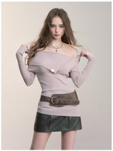 One-Shoulder Collared Knit Crewneck - CHINASQUAD