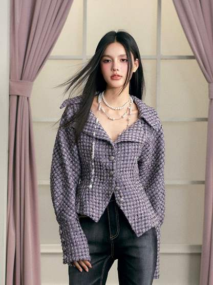 Purple Shawl Collar Knit Jacket