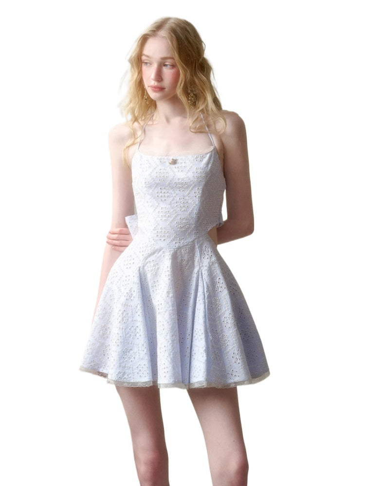 Natural Cotton Embroidered Little Blue Dress - CHINASQUAD