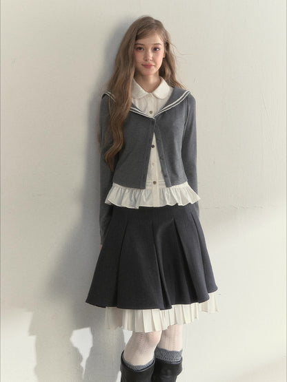 Sailor Collar Academia Style Layered Knit Blouse
