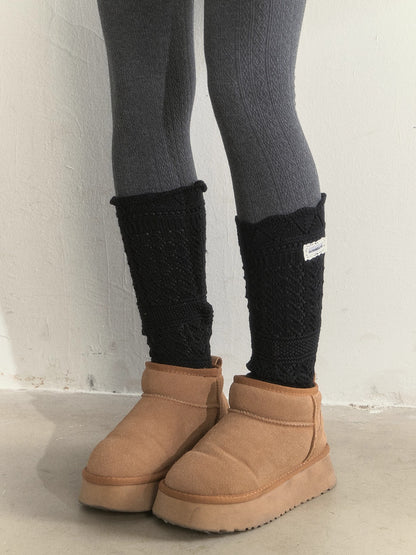 Wool-Blend Crochet Layered Knit Mid-Calf Socks