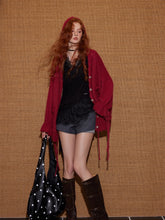Wool-Blend Drawstring Floral V-Neck Knitted Cardigan - CHINASQUAD