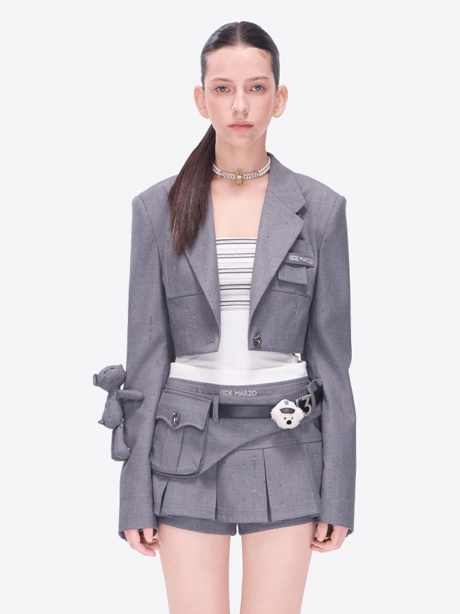 Shimmer Cropped Tailored Blazer