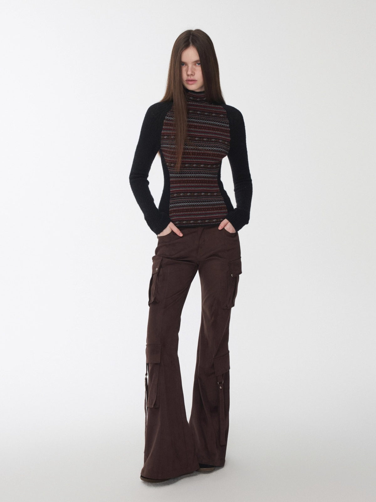 Fair Isle Raglan Knit Turtleneck Sweater