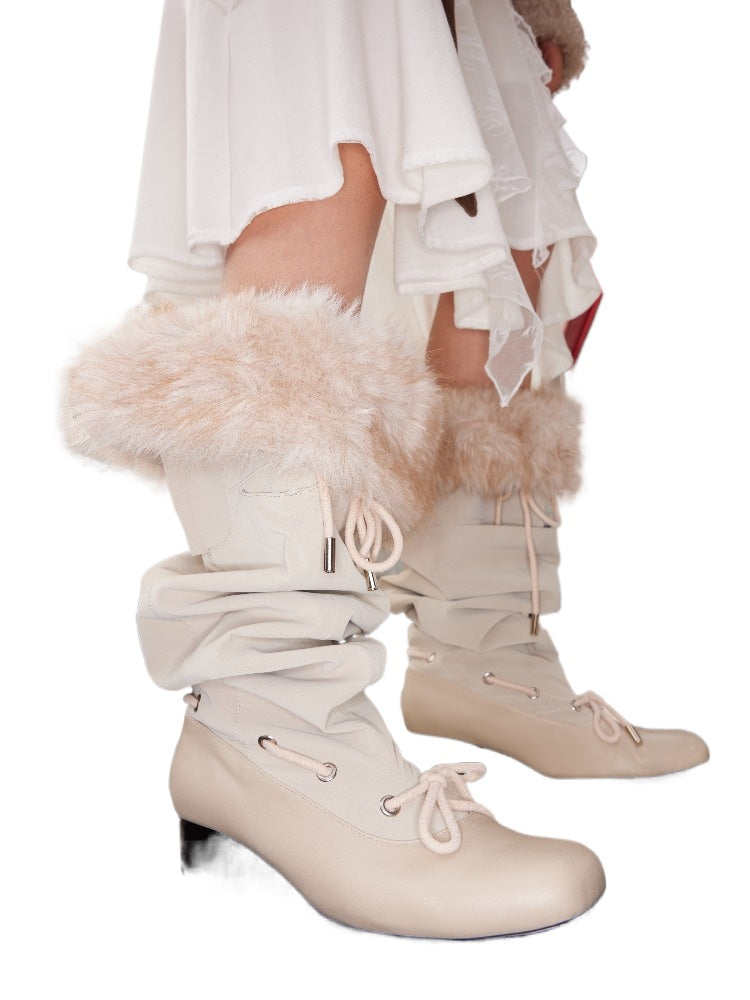 Detachable Fur Collar Suede Knee-High Fashion Boots