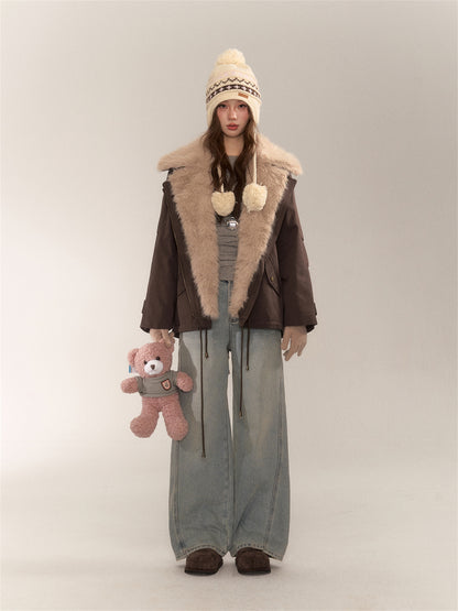 Detachable Fur Collar Parka Coat