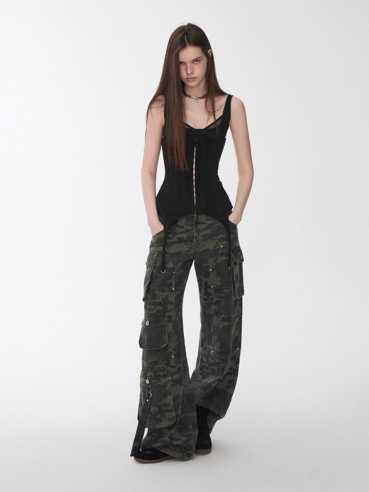 Dual-Layer Suede Lace-Up Bustie Corset