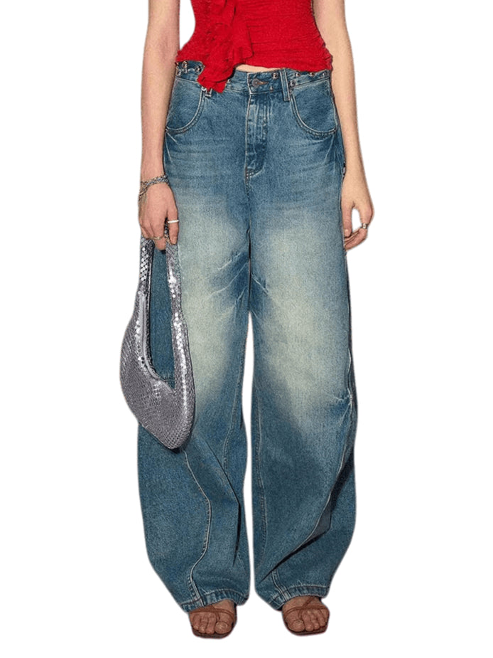 Panel-Seam Wide-Leg Denim Pants