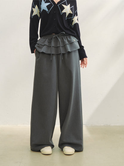 Two-piece Double-layer Ruffle Tie Straight Pants - CHINASQUAD