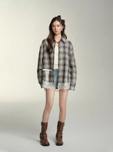 Lace Spliced Plaid Shirt - CHINASQUAD