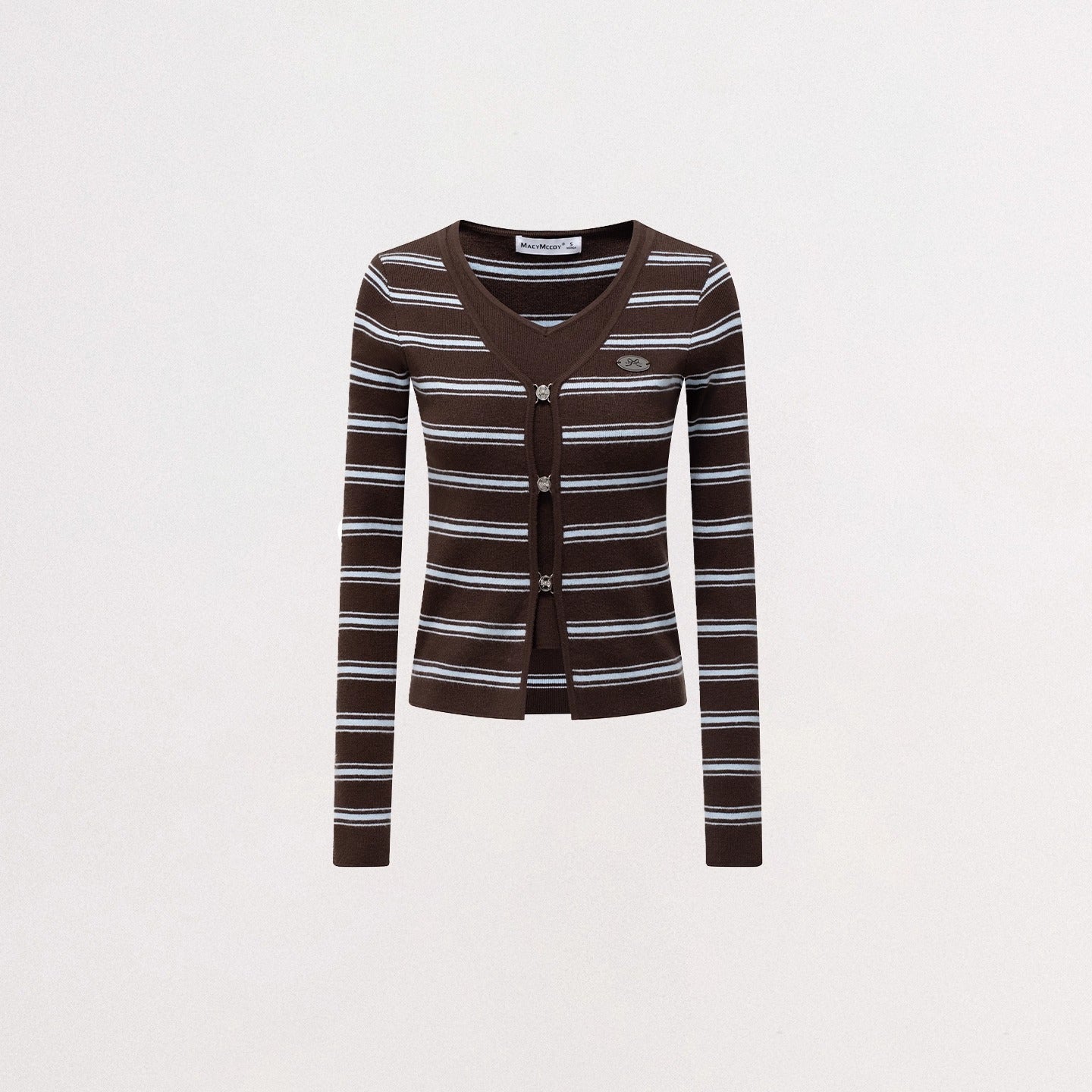 Layered-Effect Striped Knit V-Neck