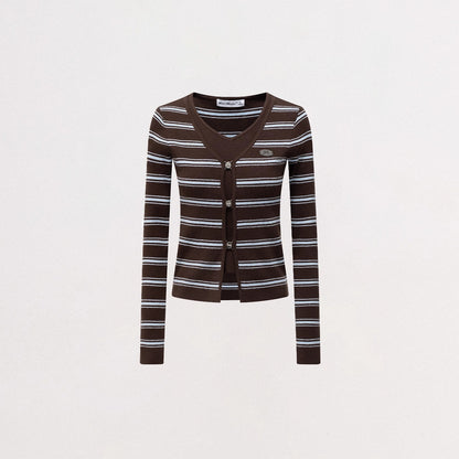 Layered-Effect Striped Knit V-Neck