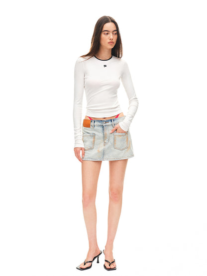 Contrast-trim Regular-shoulder Long-Sleeve T-shirt - CHINASQUAD