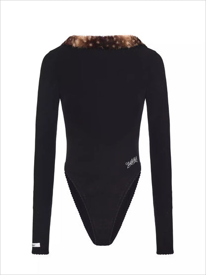 Faux Fur-Panelled Knit Bodysuit