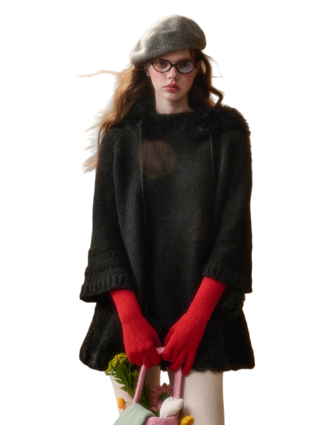 Winter Keepsake Wool-Blend Knitted Cape Dress