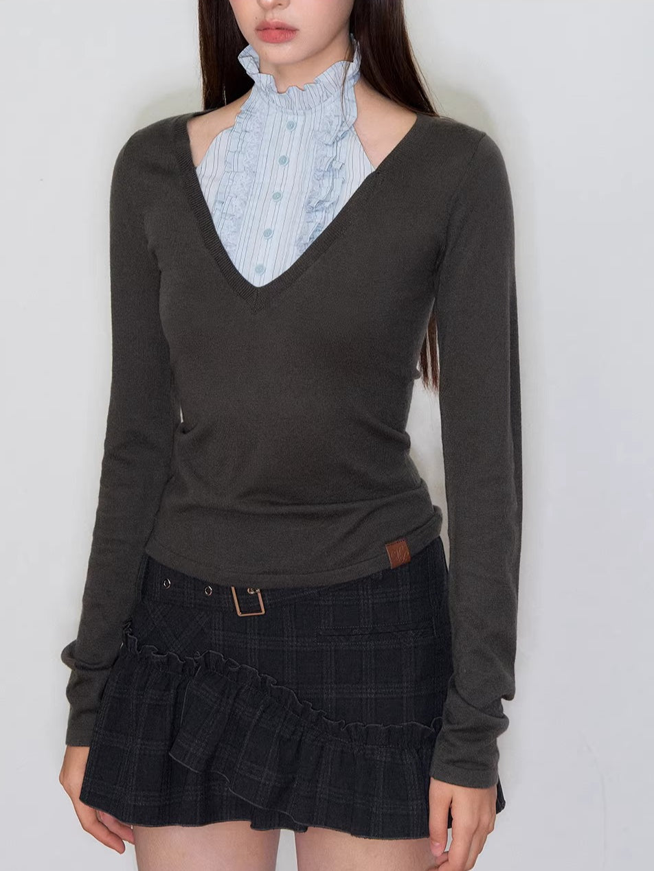 Patchwork Layered-Effect Knit Top