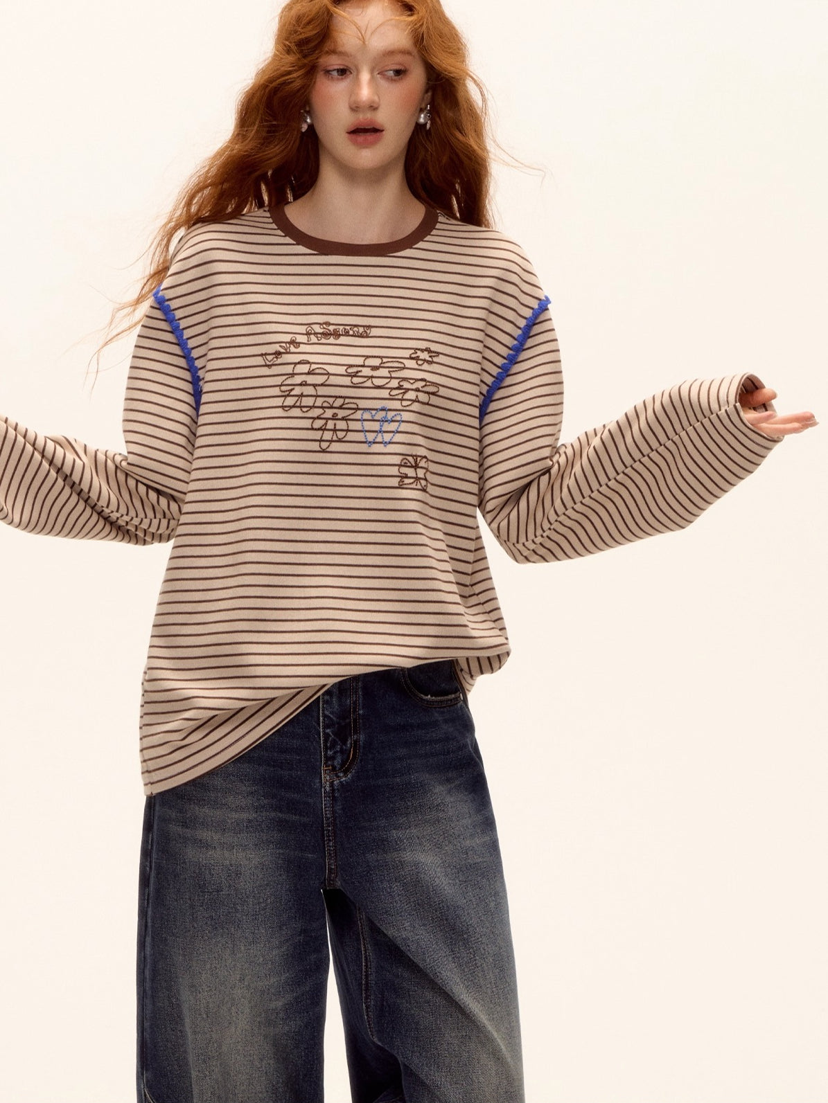 Striped Contrast Embroidered Shell T-Shirt