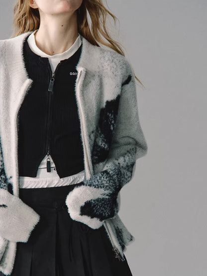 Double-Zip Jacquard Knit Cardigan