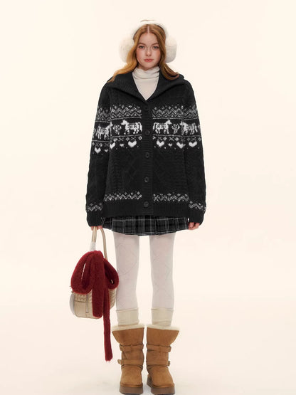 Red Loose Knit Sweater Cardigan