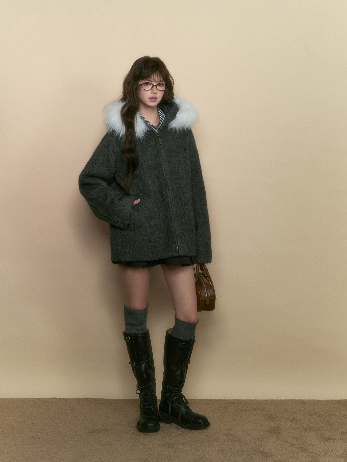 Faux Fur Collar Wool Coat