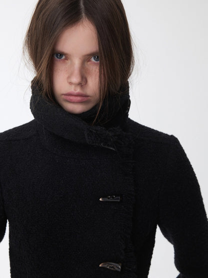 Wool Blend Horn Button High-neck Jacket