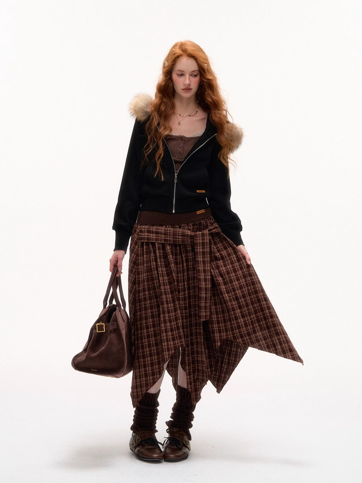 Vintage Faux Fur Collar Fitted Short Jacket