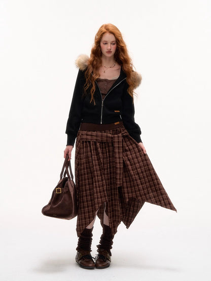 Vintage Faux Fur Collar Fitted Short Jacket