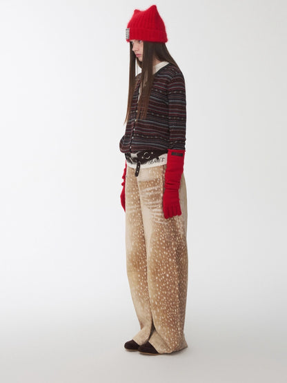 Fair Isle Pony Jacquard Drawstring Knit Cardigan