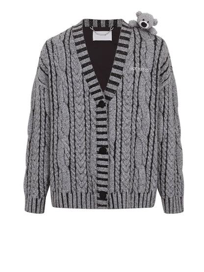 Twist-Knit Unisex V-Neck Cardigan