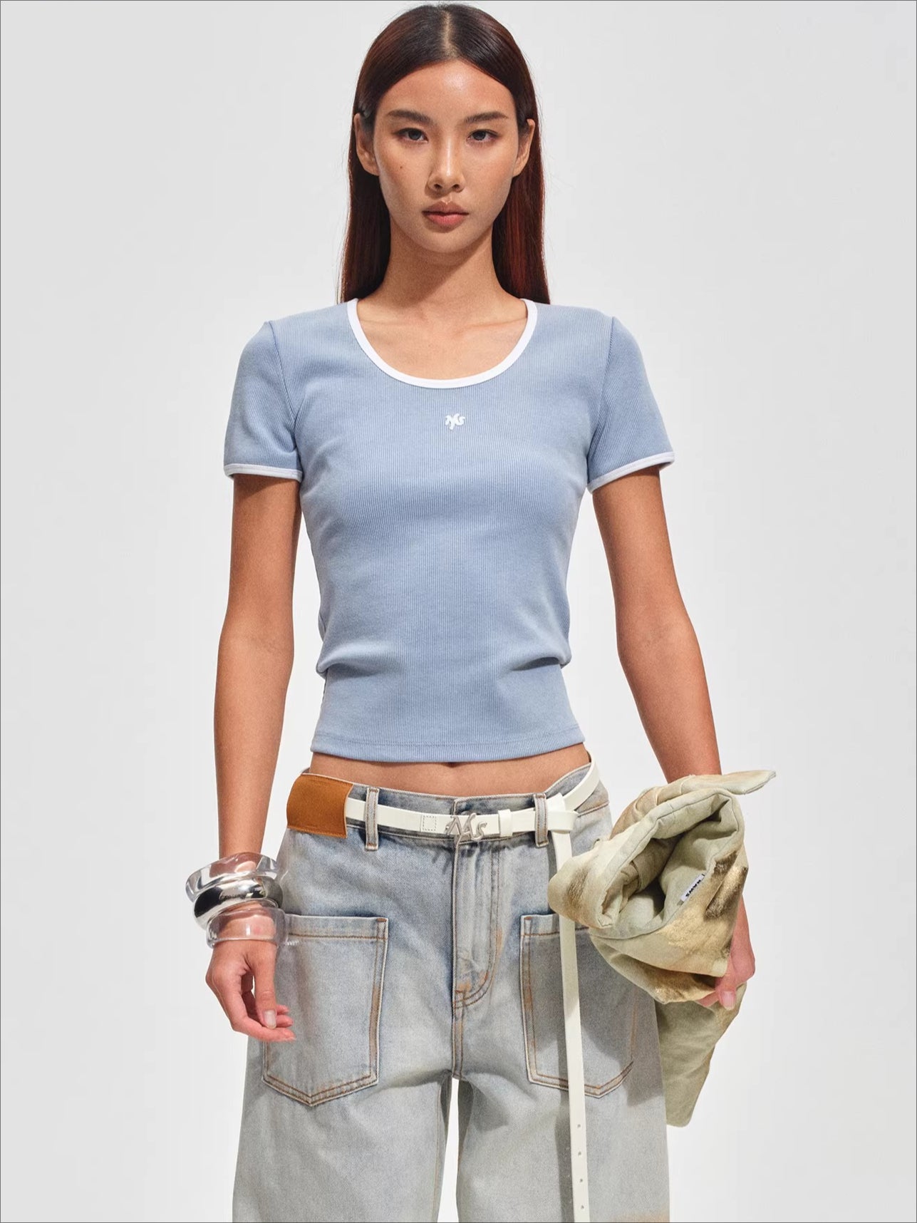 Colorblock Crewneck Fitted T-Shirt