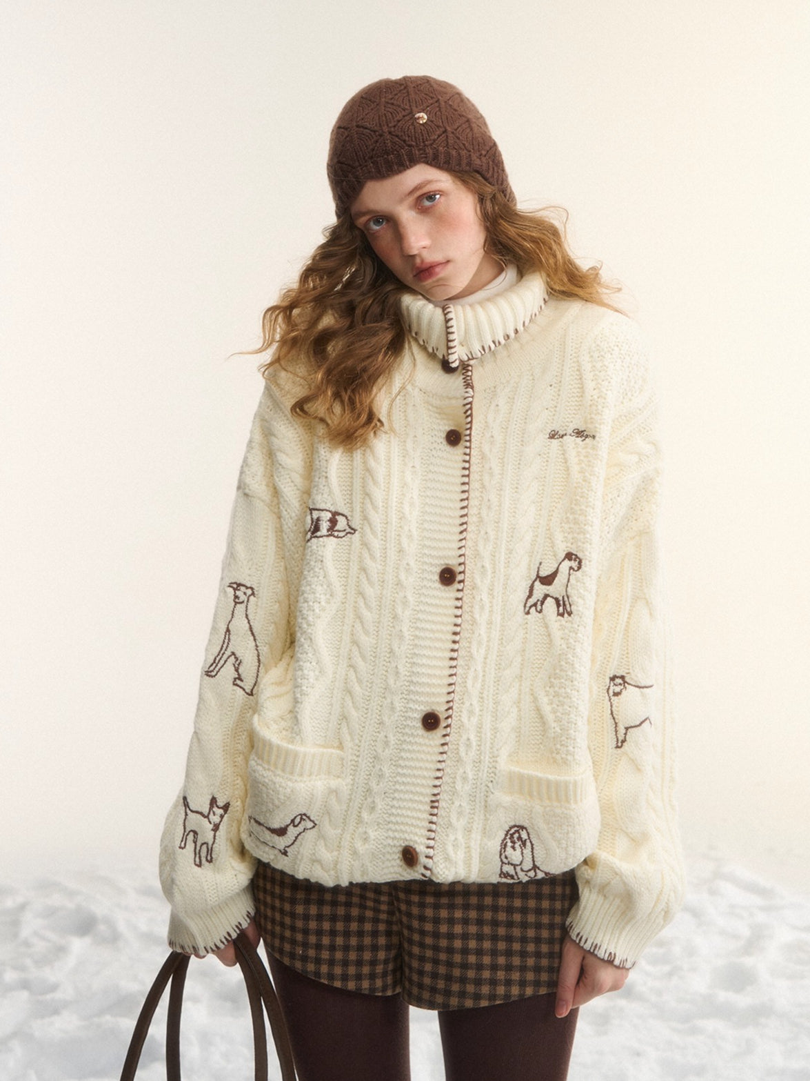 Stand-Collar Relaxed Cardigan