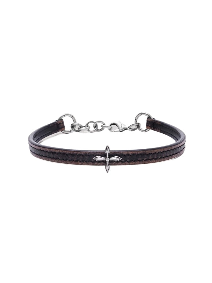 Compass Badge Leather Choker
