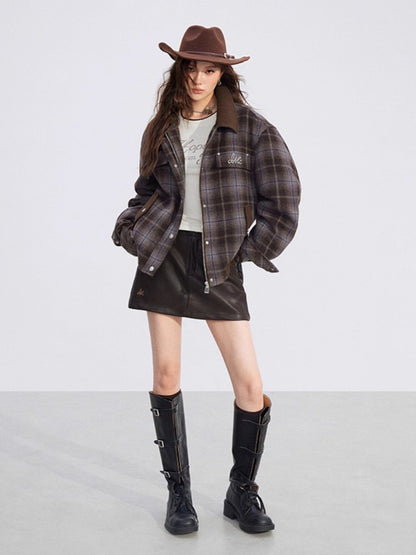 Melange Wool-Blend Quilted Plaid Jacket
