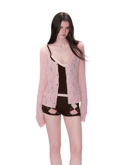 Mohair Blend Open-Knit Cardigan