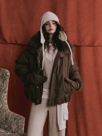 Fur-Collar Short Down Puffer Jacket