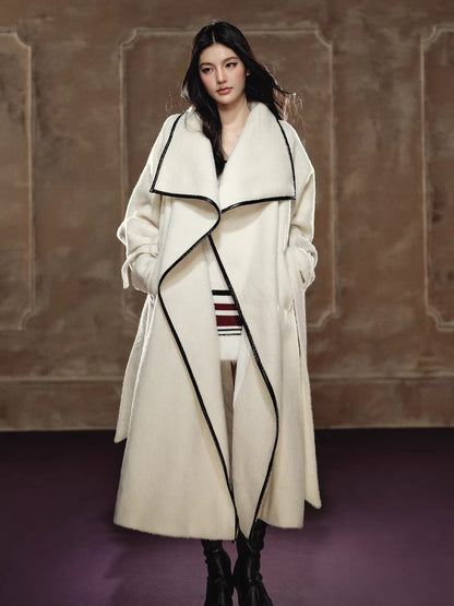 Wool-Blend Long Coat &amp; Striped Slip Dress Set