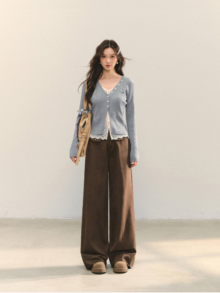 Cross-Stitch Floral Wide-Leg Pants - CHINASQUAD