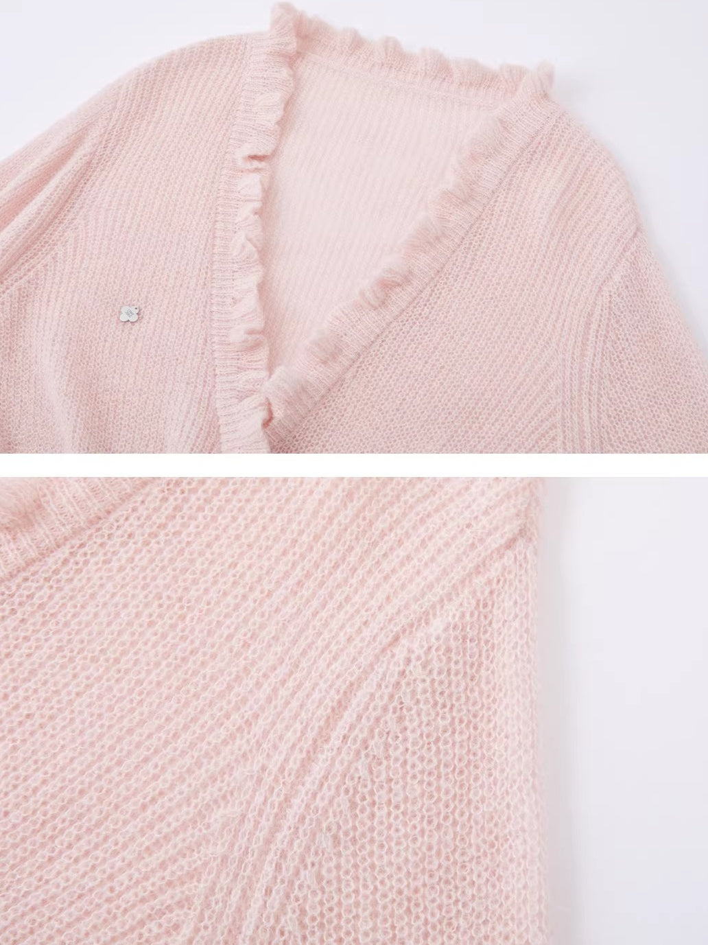 Deep V-Neck Ruffle Waist Cardigan